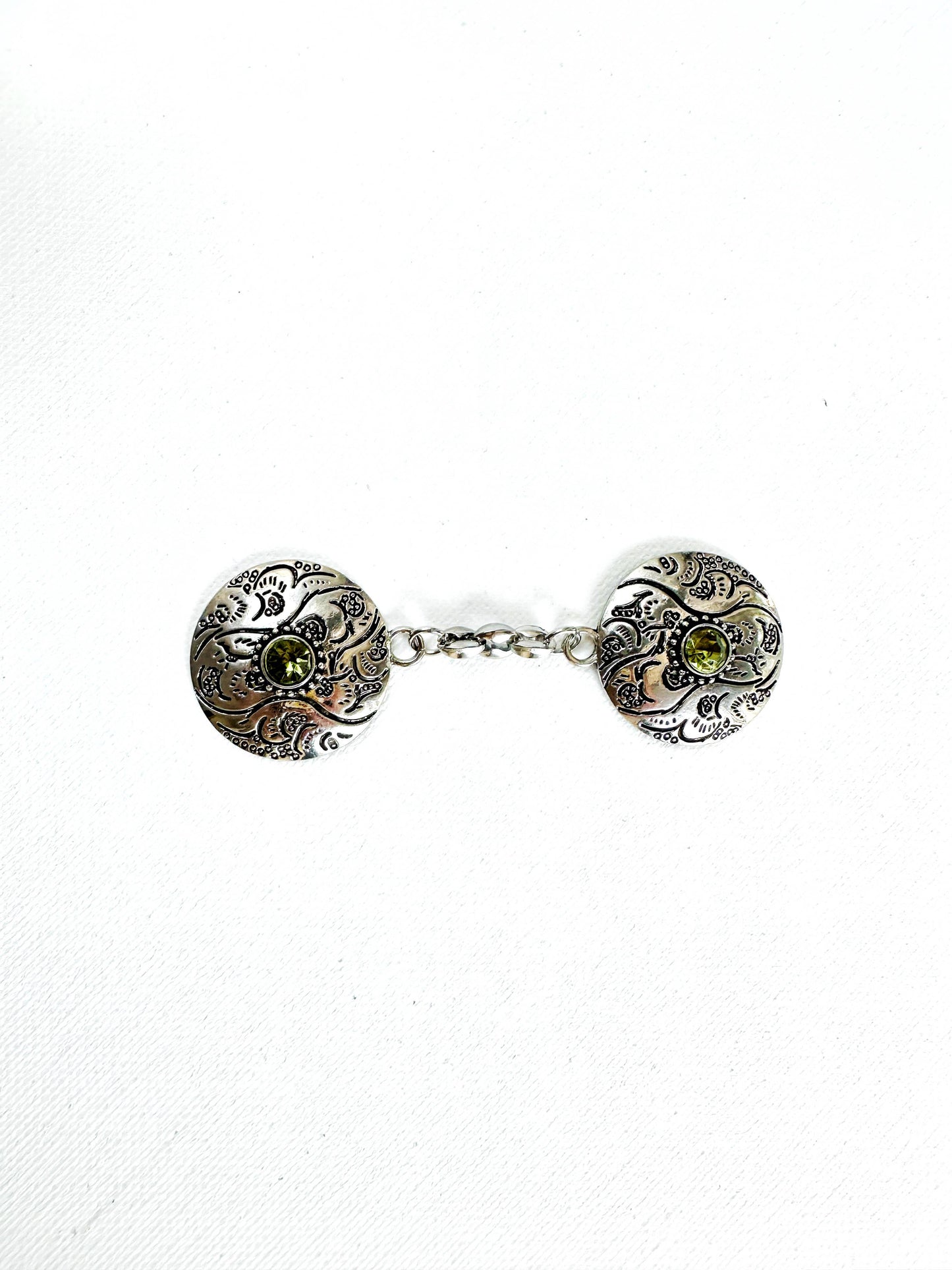 Silver Sphere & Green Cinch Clip, Sweater Clasp KardiKip