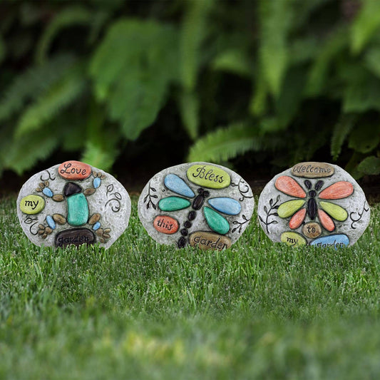 Alpine Frog, Butterfly & Dragonfly Garden Stone Decor - Set of 12