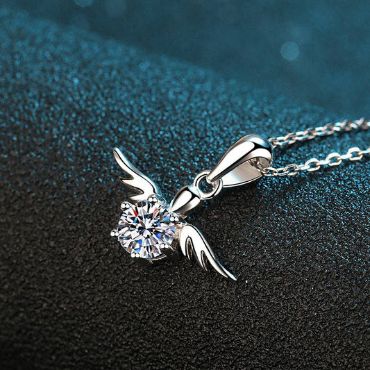 Angel Wing Moissanite Charm Necklace - 925 Sterling Silver