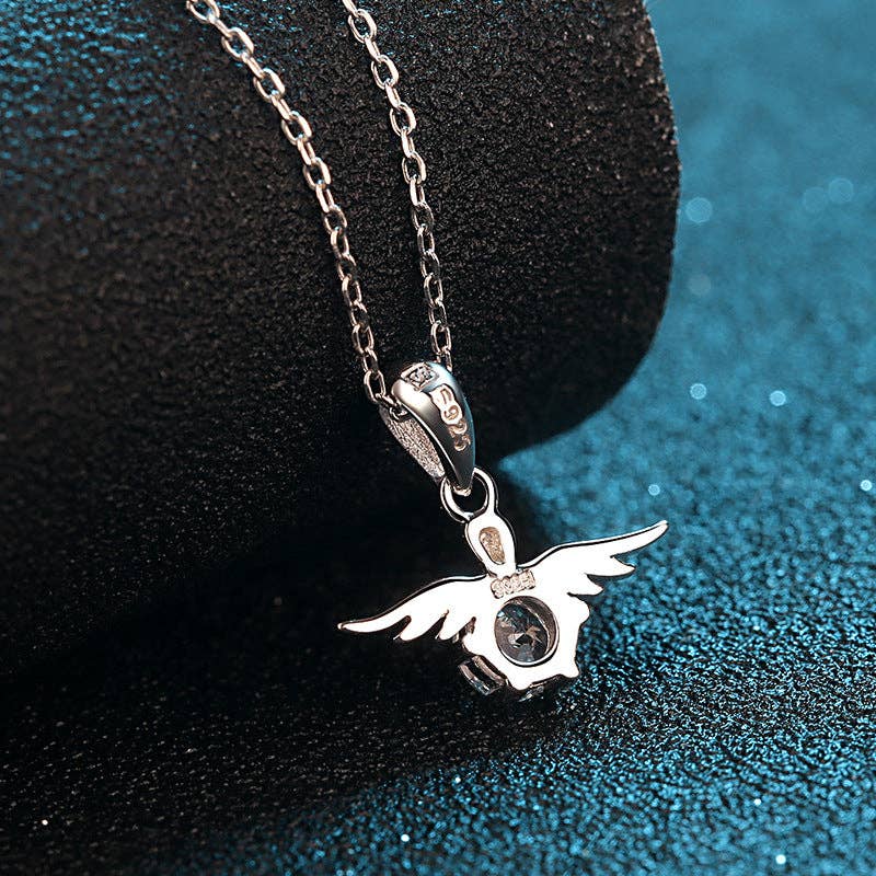 Angel Wing Moissanite Charm Necklace - 925 Sterling Silver, photo 3 of 5