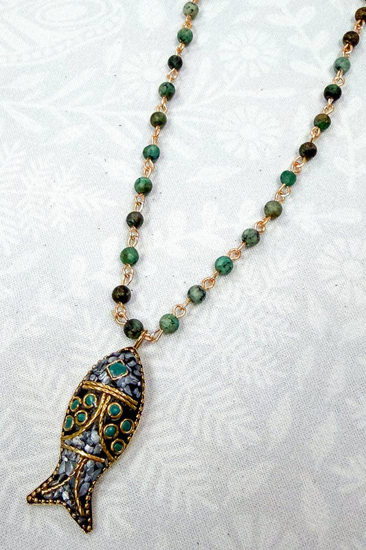 Anju Beaded Fish Pendant Necklace - Short