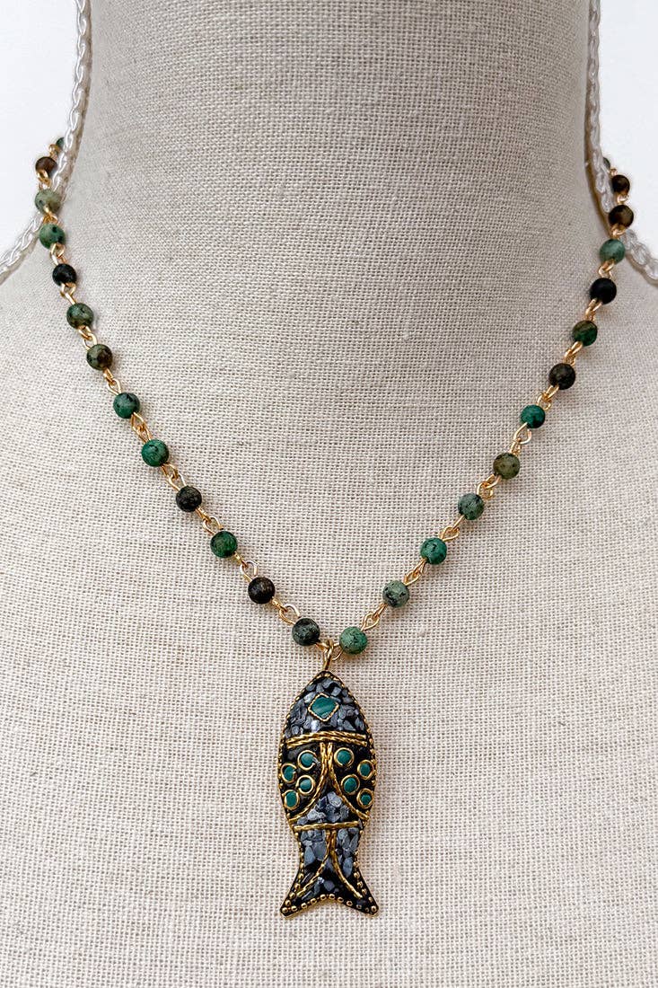 Anju Beaded Fish Pendant Necklace - Short, photo 2 of 2