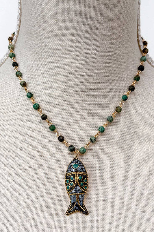 Anju Beaded Fish Pendant Necklace - Short, photo 2 of 2