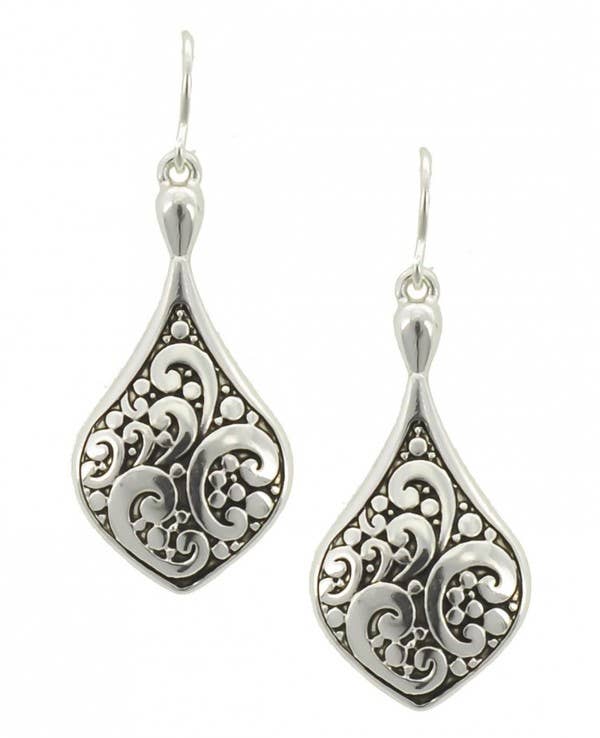 Antique silver leaf-shaped filigree dangle earrings