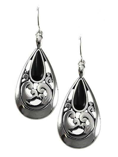Same filigree teardrop earrings with black stones; this listing is turquoise