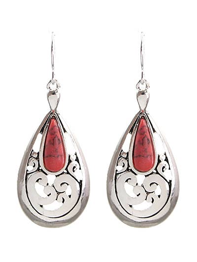 Same filigree teardrop earrings with red stones; this listing is turquoise