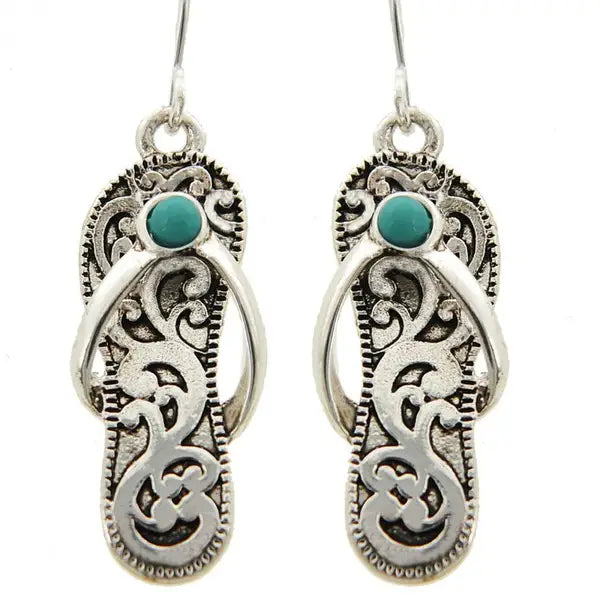 Antique Silver_turquoise Silver Flip Flop Earrings