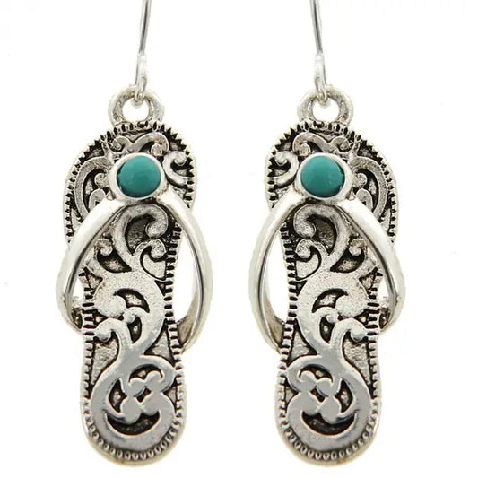 Antique Silver_turquoise Silver Flip Flop Earrings