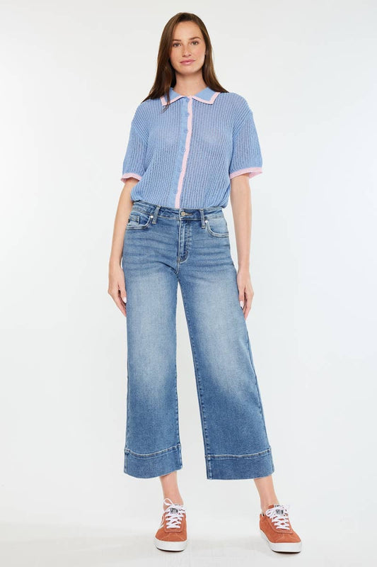 HIGH RISE CROP WIDE JEANS: MEDIUM WASH