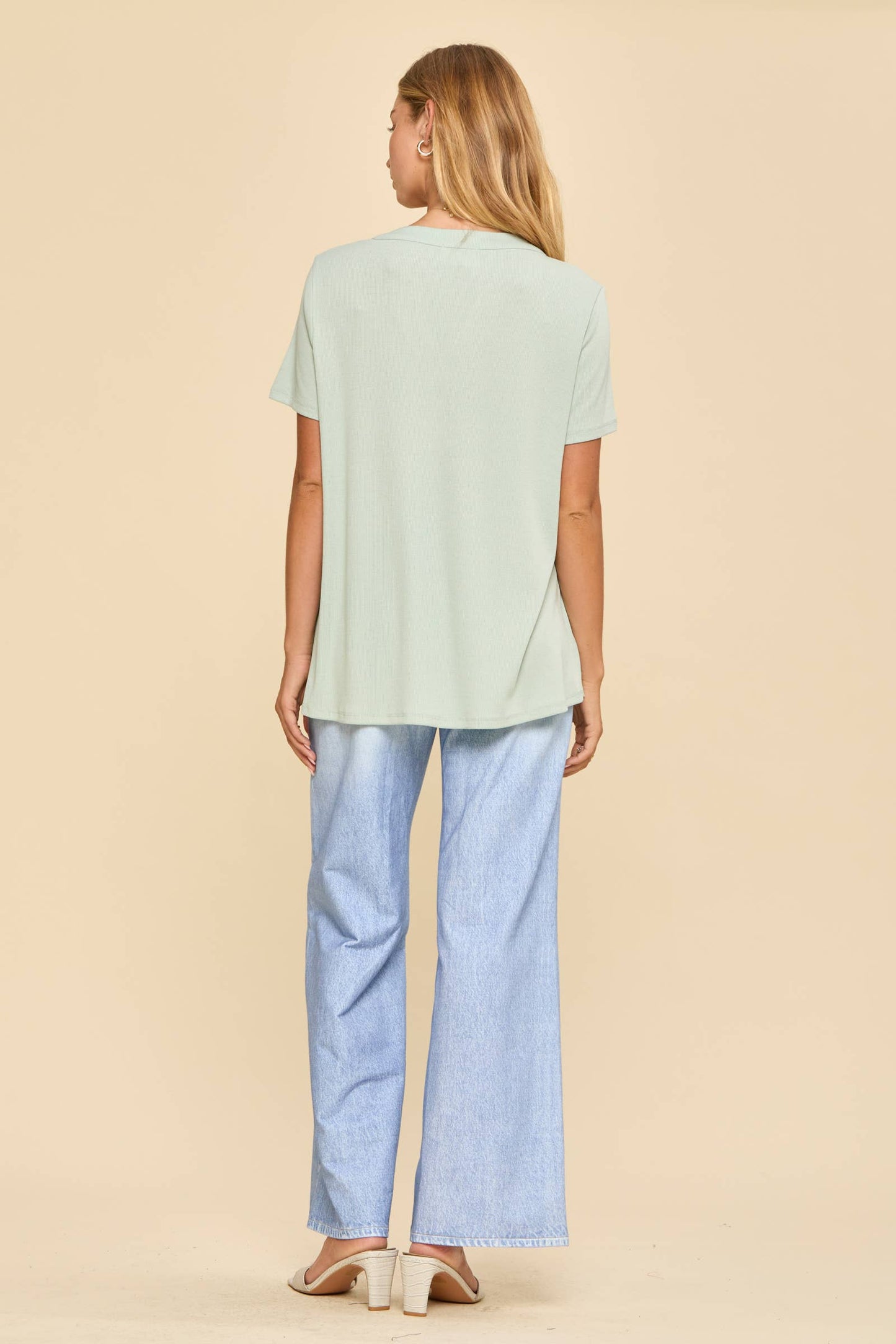 Baby Ribbed Boyfriend Knit Top: Mint