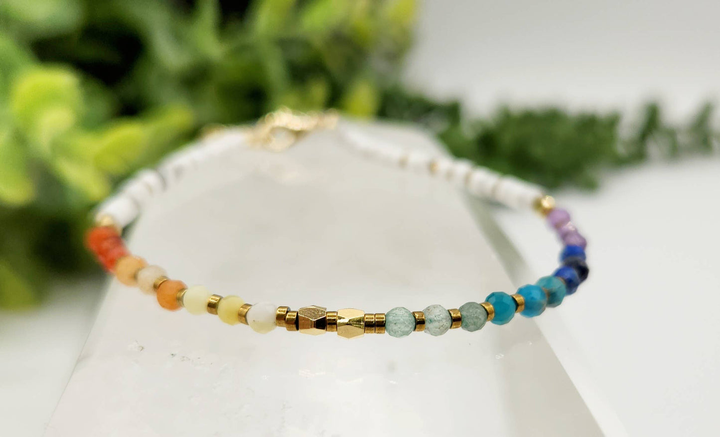 CHAKRA-3mm Faceted Gemstone Bracelet with Gold Color Clasp