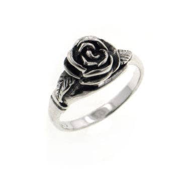 Small Sterling Silver Detailed Rose Flower Ring: Size 4