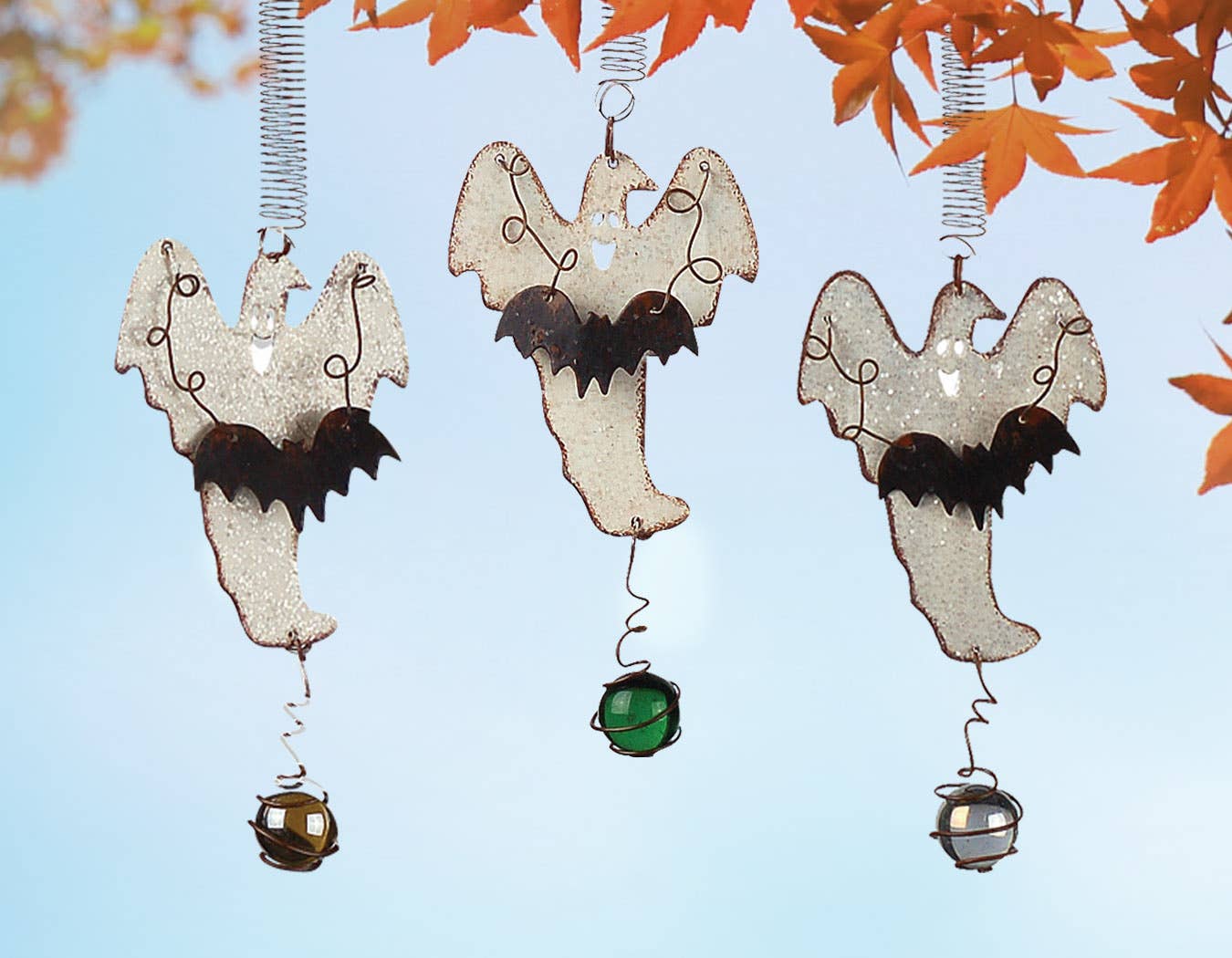Ghost bouncy on a springy wire, Halloween decor