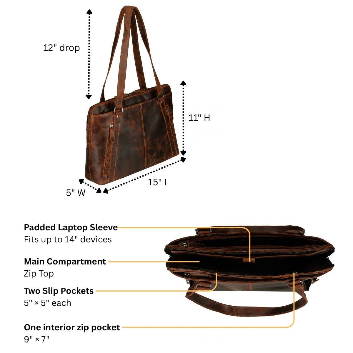 Camille Leather Laptop Tote Bag: Chestnut