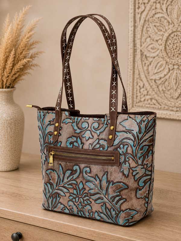 Nadi - Genuine Tooled Embossed Leather: Black Multi