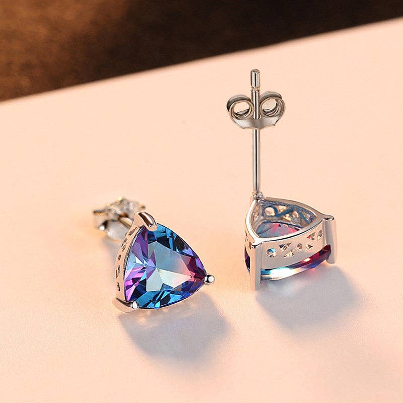 Rainbow Tourmaline Stud Earrings in 925 Sterling Silver
