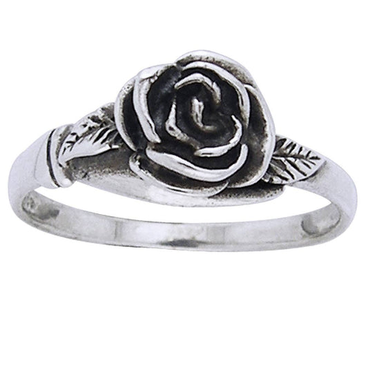 Small Sterling Silver Detailed Rose Flower Ring: Size 4
