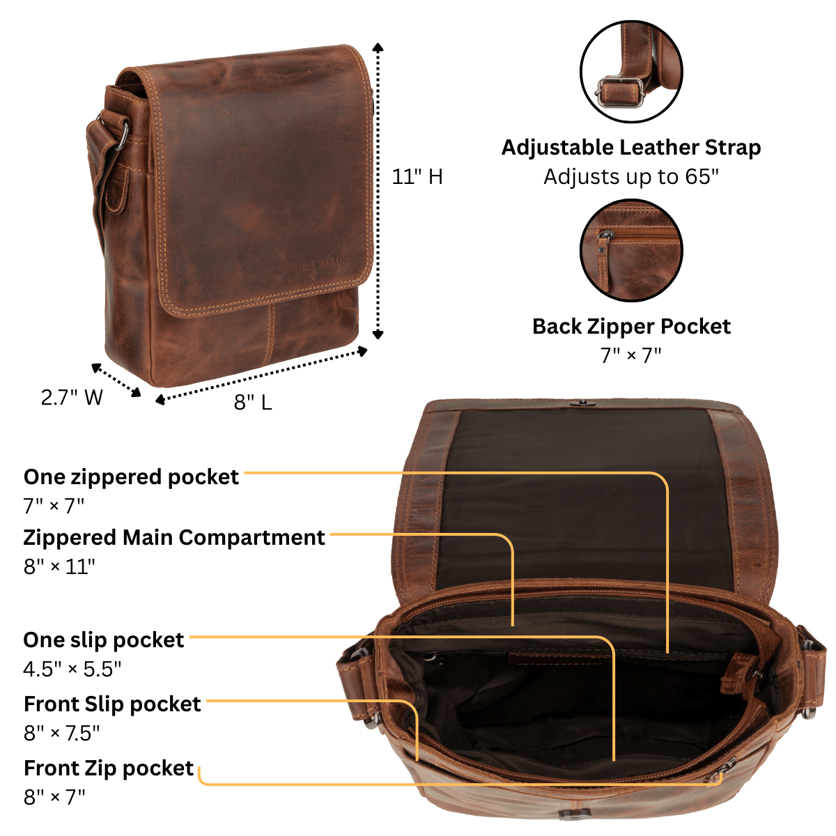 Halifax Leather Crossbody Bag – Unisex – Chestnut