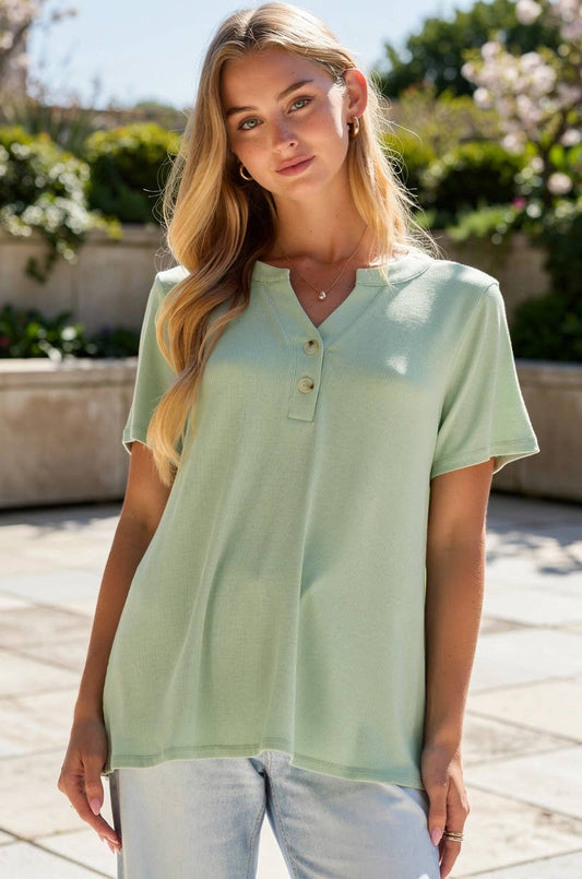 Baby Ribbed Boyfriend Knit Top - Mint