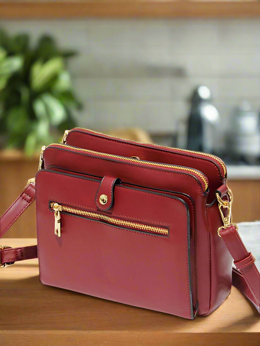 Triana Four Compartment Crossbody ~ Burgundy