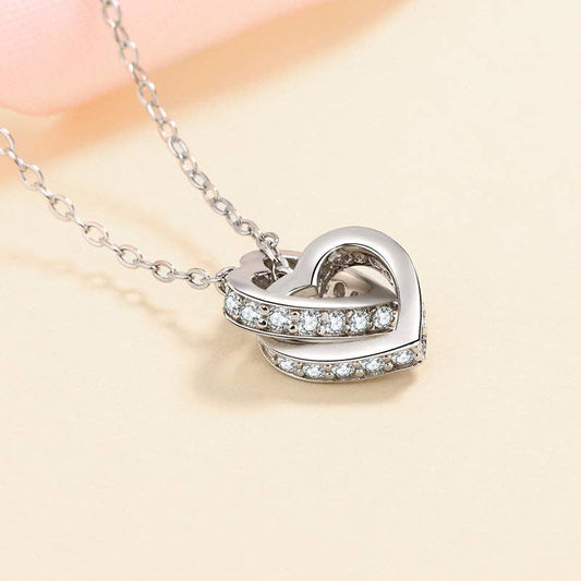 Moissanite Interlock Heart Necklace in 925 Sterling Silver