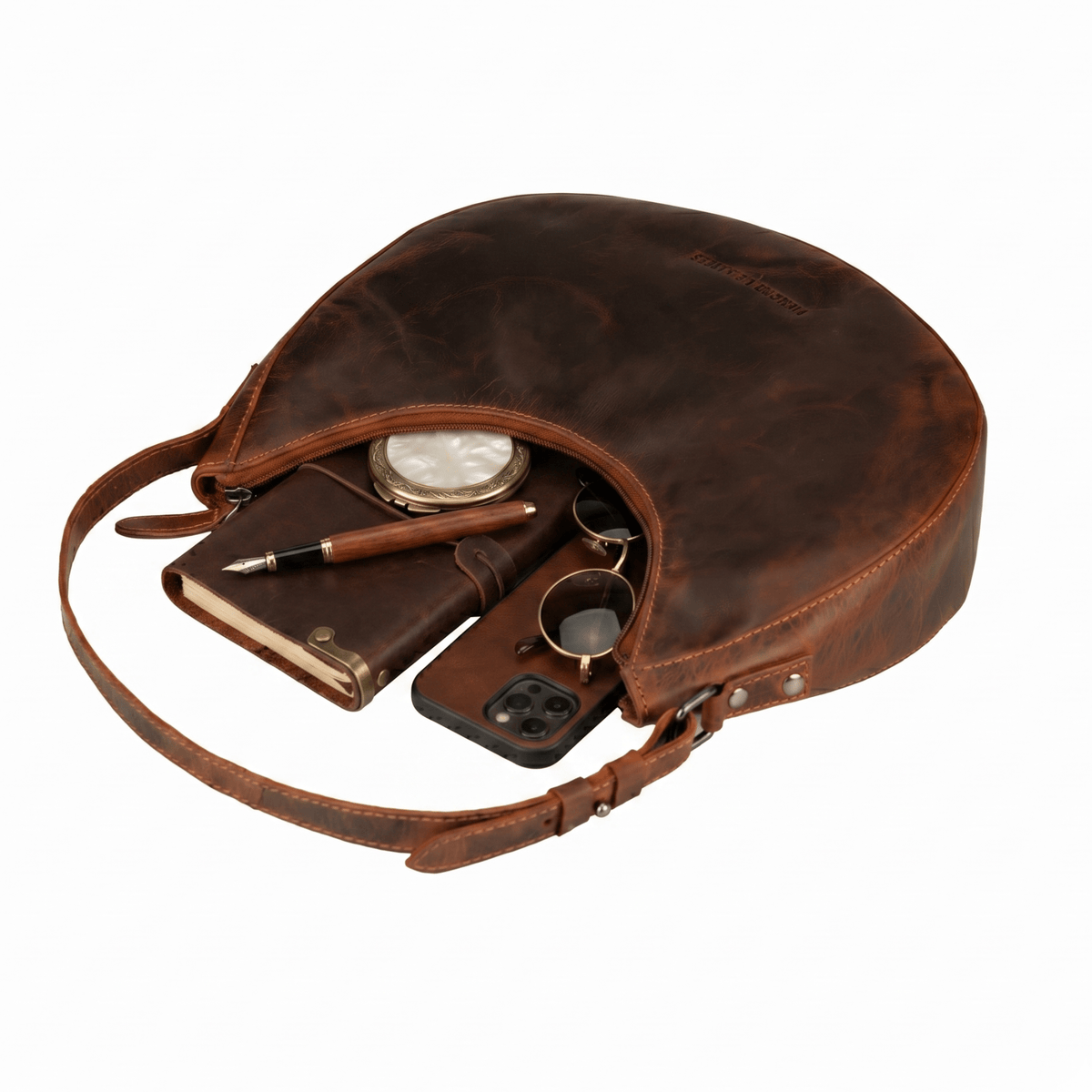 Selene Hobo Leather Shoulder Bag: Chestnut