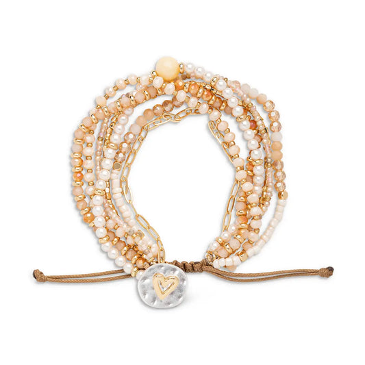 Beaded Love Bracelet - Champagne, glass beads and stone