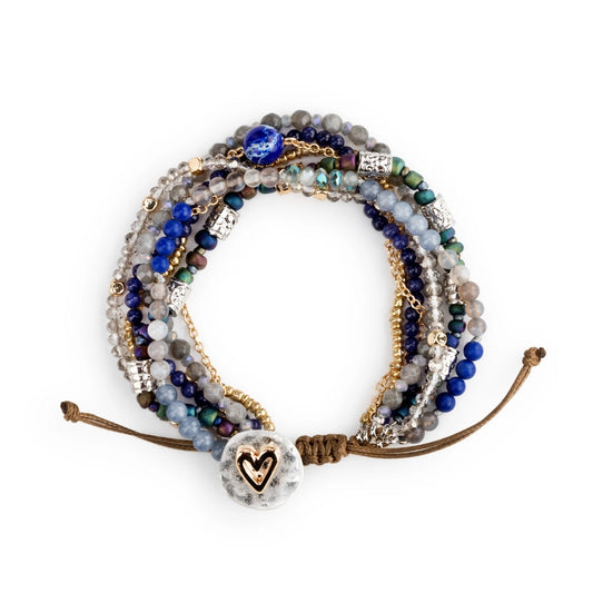 Beaded Love Bracelet - Indigo, glass beads and stone