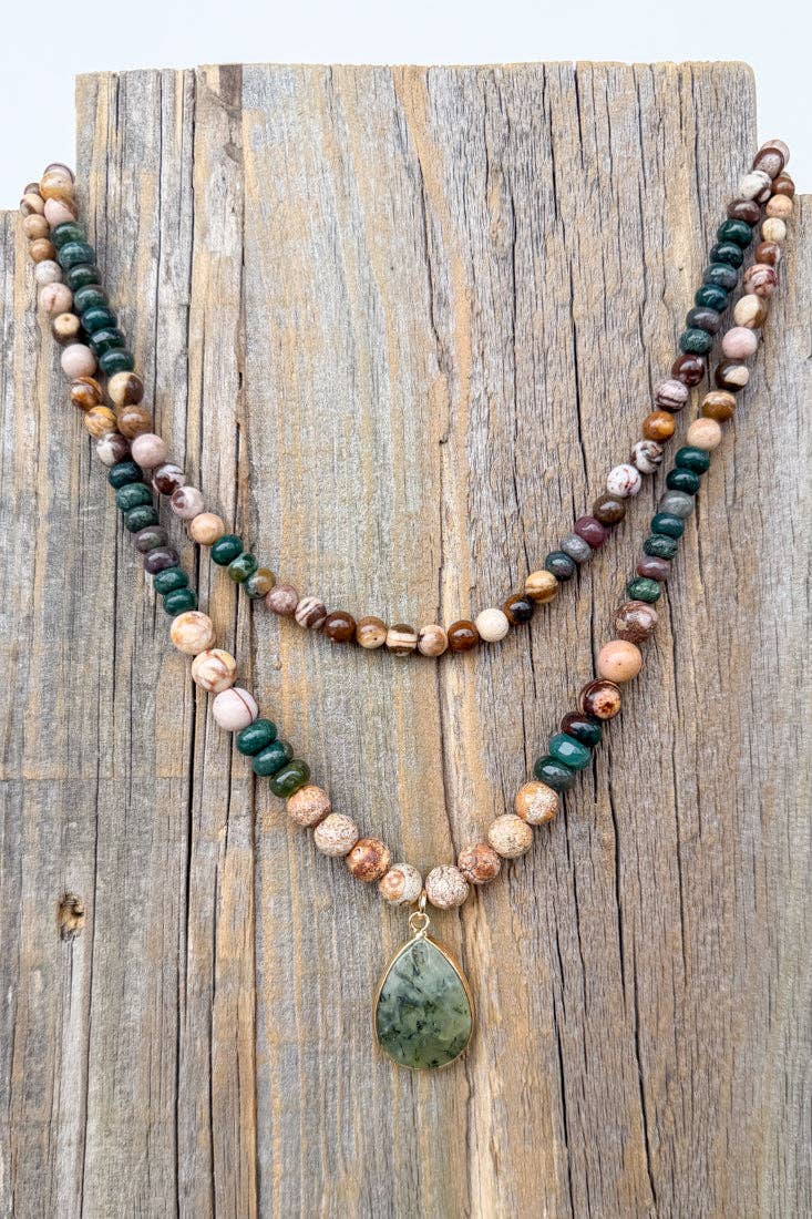 Becca Double-Strand Beaded Necklace - Green Jasper