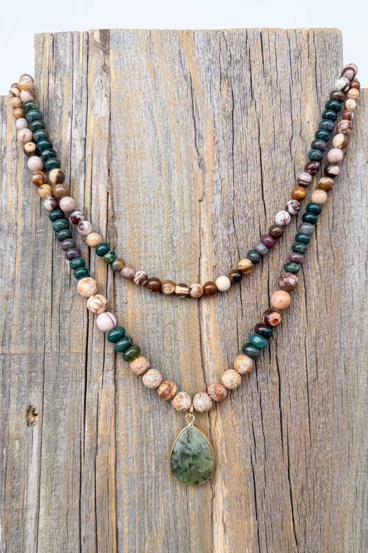 Becca Double-Strand Beaded Necklace - Green Jasper