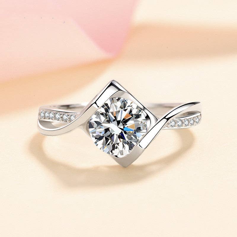 Moissanite Pave Ring in 925 Sterling Silver: 1.0 ct  Size 7