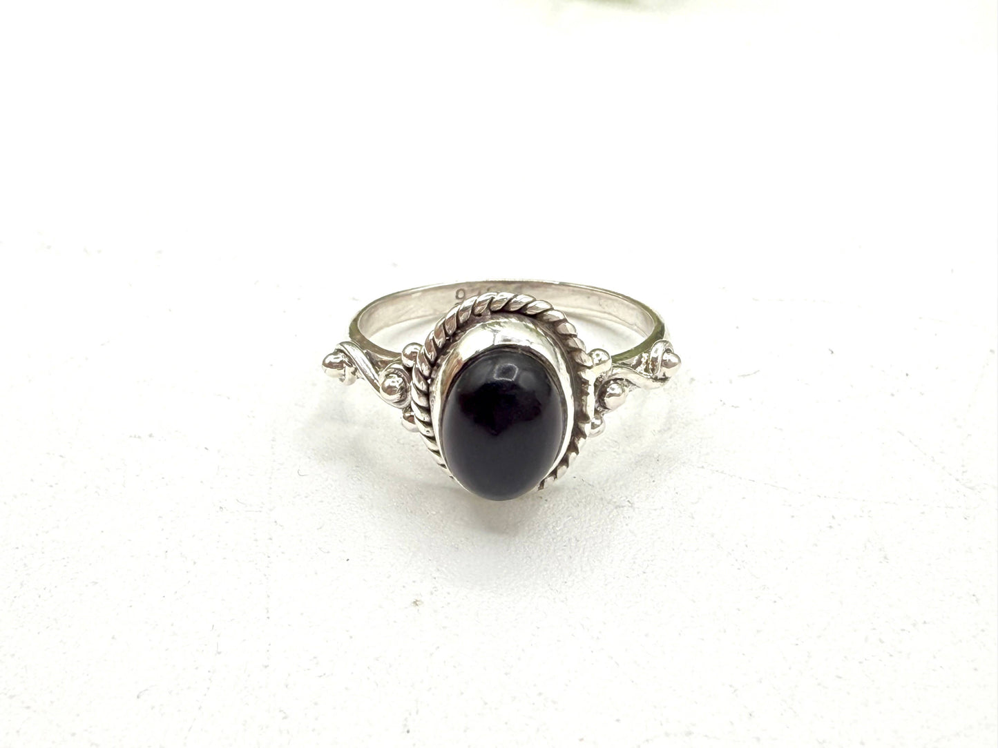 Black Onyx Swirl Sterling Silver Ring - Size 9