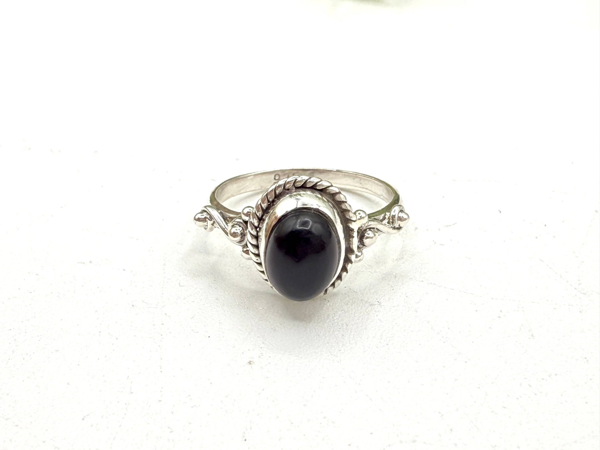 Black Onyx Swirl Sterling Silver Ring - Size 9