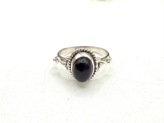 Black Onyx Swirl Sterling Silver Ring - Size 9