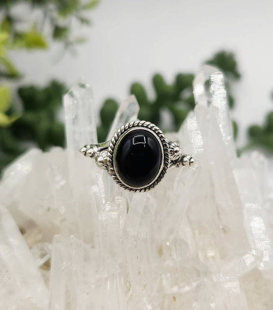 Black Onyx Sterling Silver Ring - Size 6