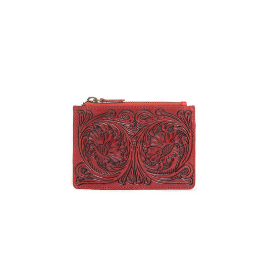 Bloom on the Range Western Card Wallet - Scarlet, genuine leather