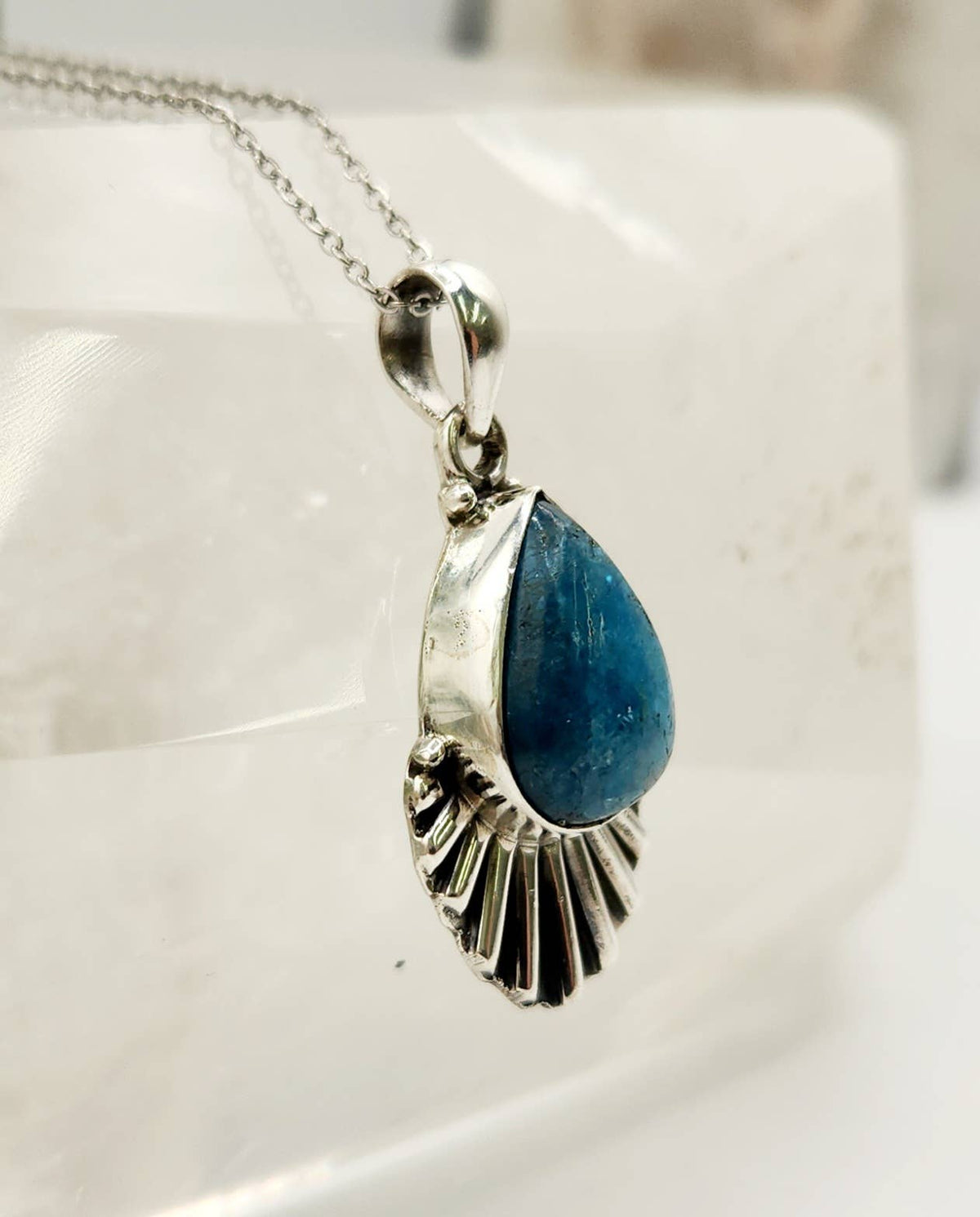 Blue Apatite Gemstone Pendant - Sterling Silver (925), photo 4 of 5