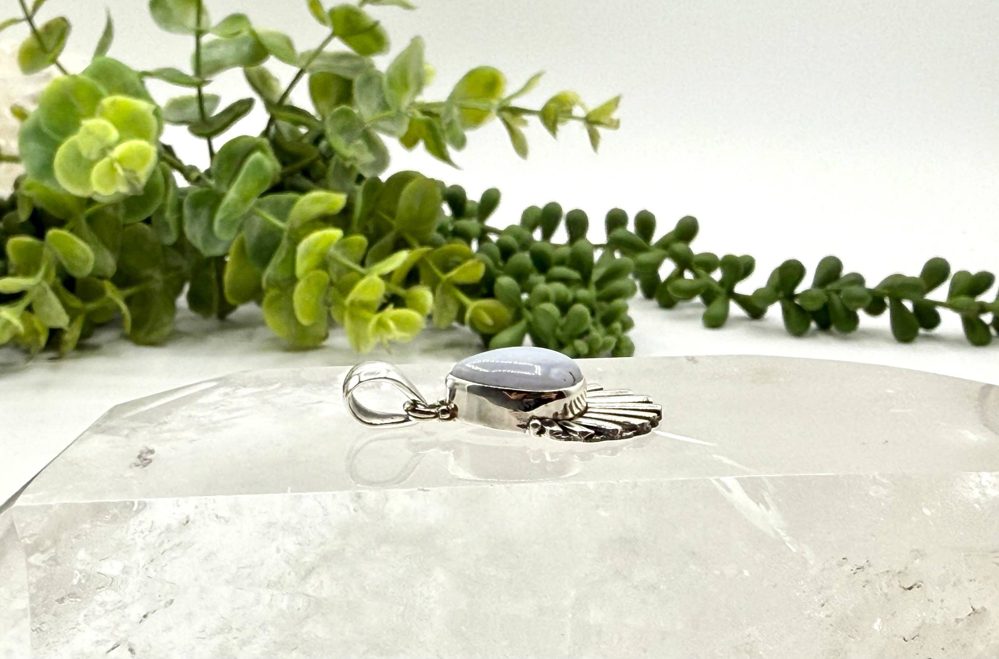 Blue Lace Agate Gemstone Pendant - Sterling Silver (925), photo 2 of 5