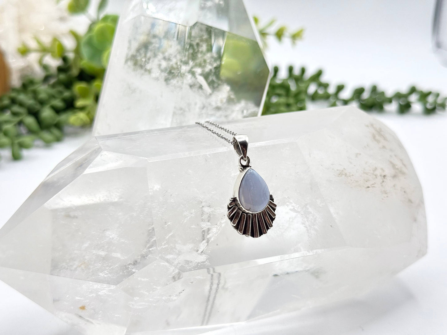 Blue Lace Agate Gemstone Pendant - Sterling Silver (925), photo 3 of 5