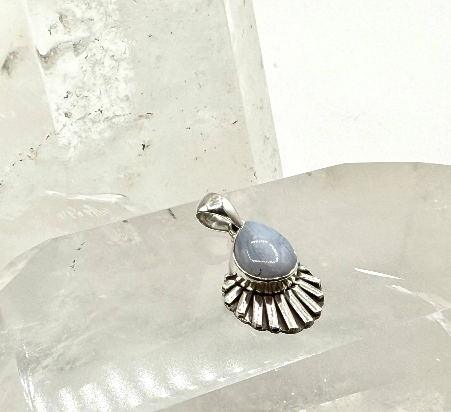 Blue Lace Agate Gemstone Pendant - Sterling Silver (925), photo 4 of 5