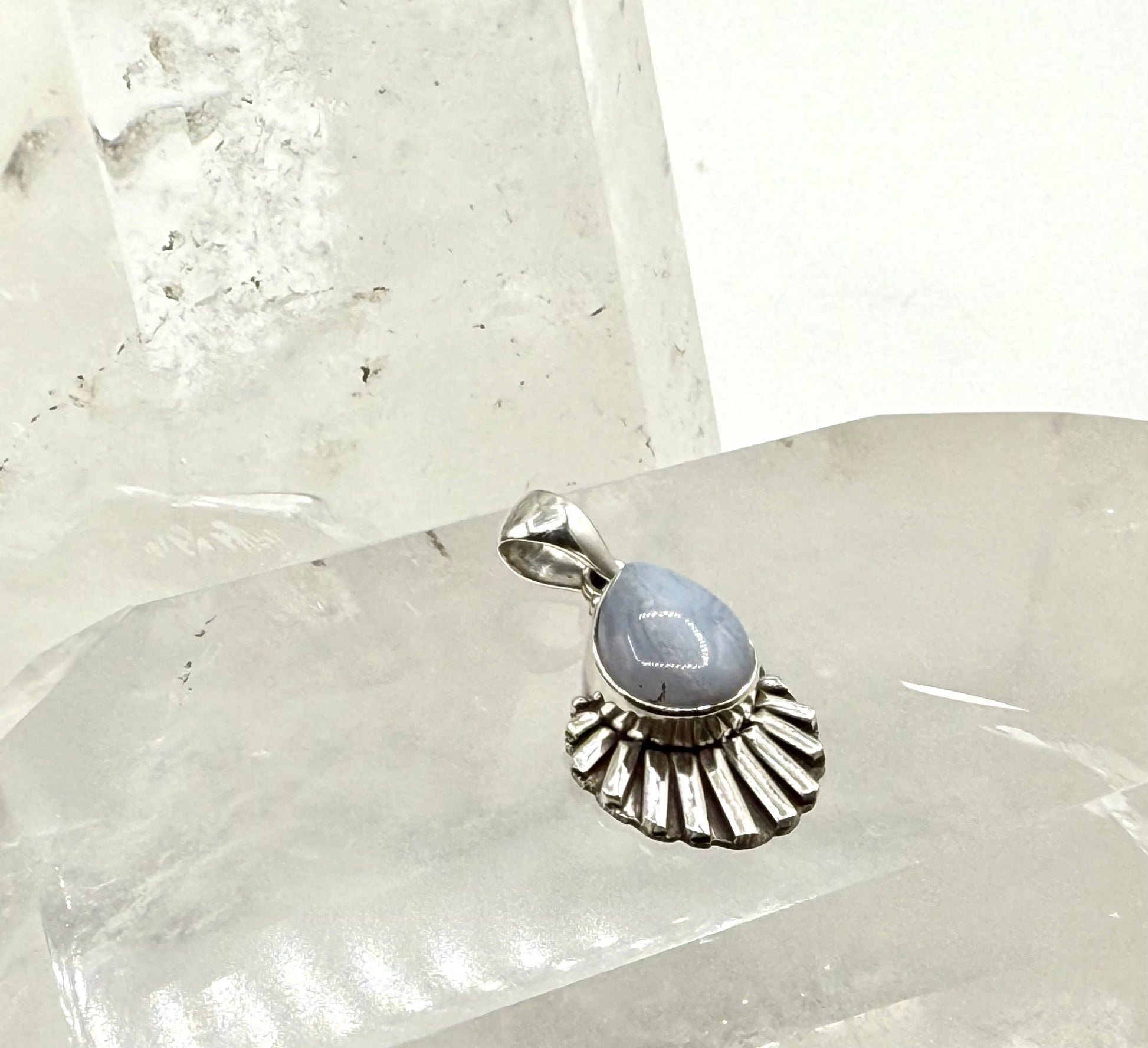 Blue Lace Agate Gemstone Pendant - Sterling Silver (925), photo 4 of 5