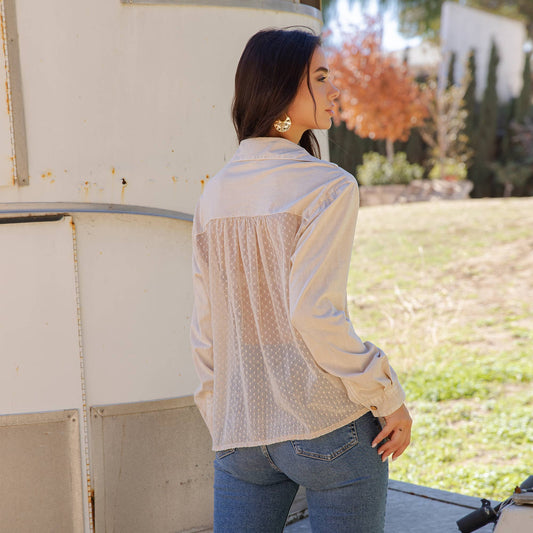 Desert Dream Boho Crochet Lace Button-Down Top - Latte, 100% cotton, photo 2 of 6