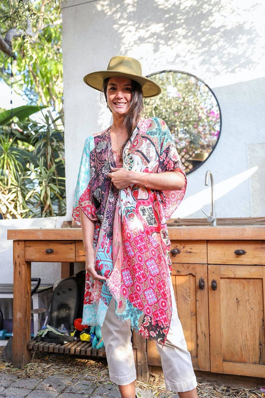 Boho floral patchwork print kimono by Leto Accessories