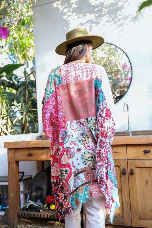 Boho floral patchwork print kimono by Leto Accessories