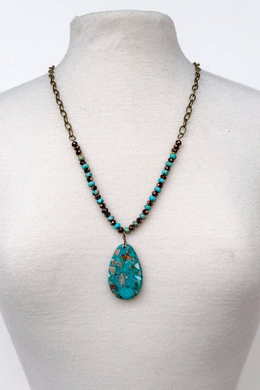 Brielle Long Beaded Necklace - Turquoise Brown