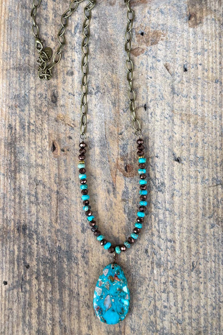 Brielle Long Beaded Necklace - Turquoise Brown, photo 2 of 4