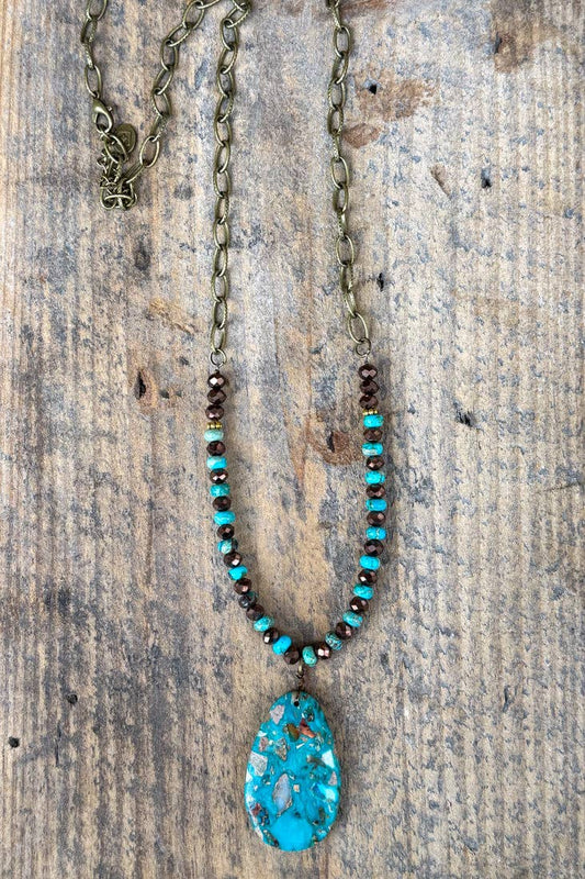 Brielle Long Beaded Necklace - Turquoise Brown, photo 2 of 4
