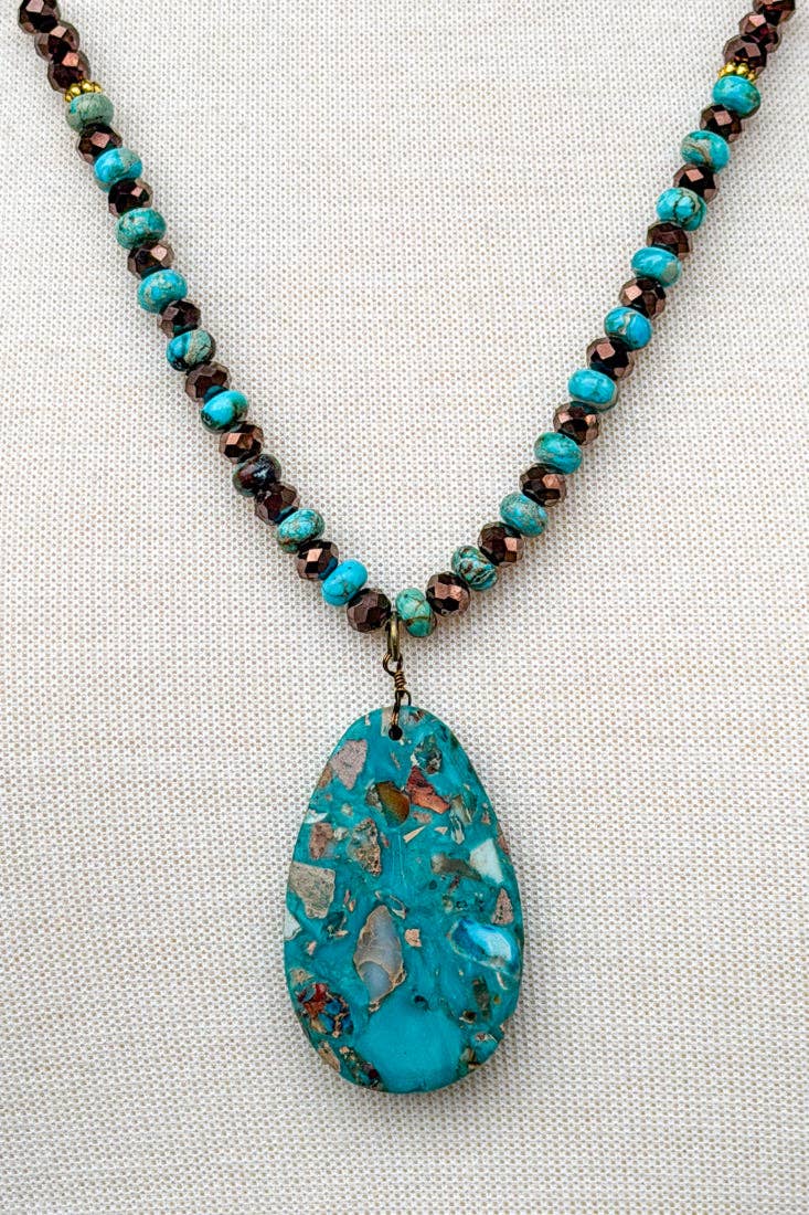 Brielle Long Beaded Necklace - Turquoise Brown, photo 3 of 4