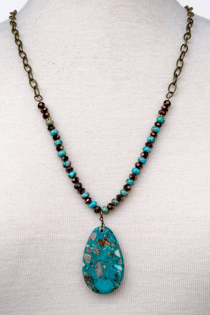 Brielle Long Beaded Necklace - Turquoise Brown, photo 4 of 4