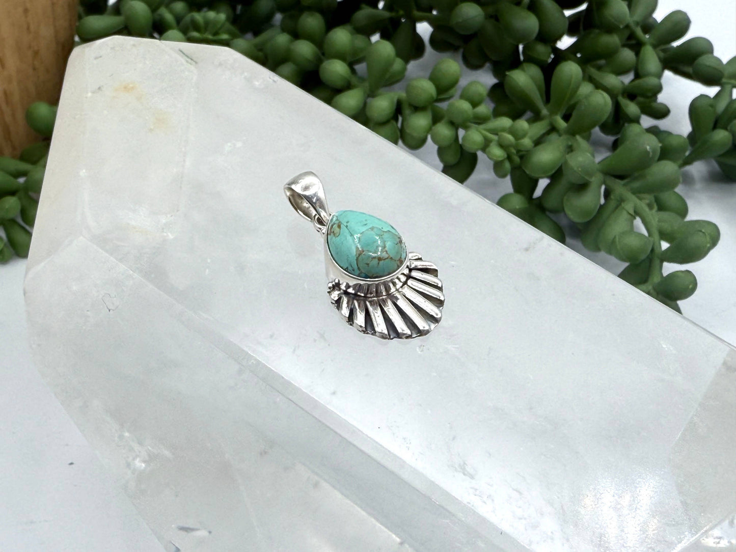 Turquoise Tear Drop Cabochon Gem Pendant-Sterling Silver/925